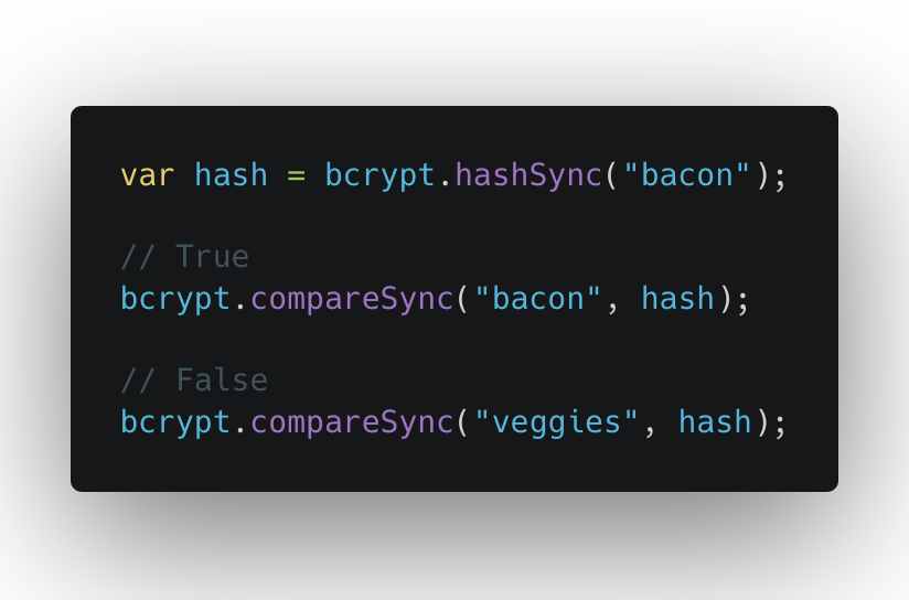 First usage example uses synchronous call to bcrypt compare